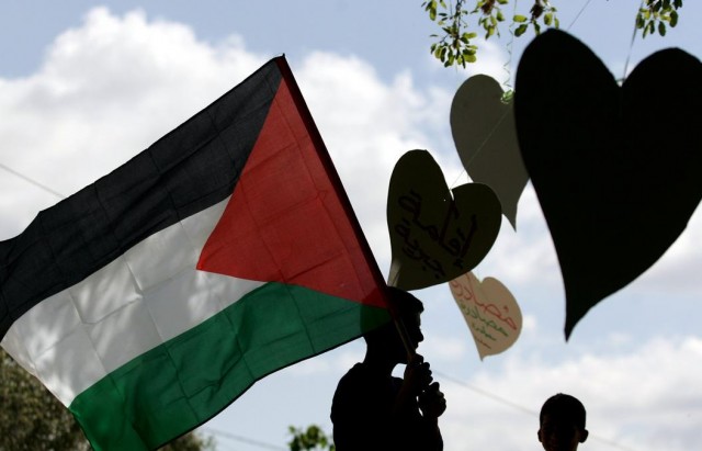 A Palestinian protester waves a Palestin