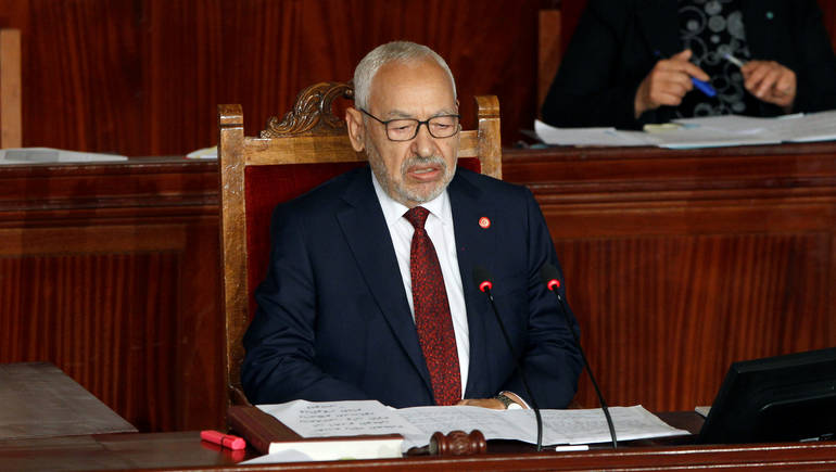 Rached Ghannouchi, leader of Tunisia's moderate Islamist Ennahda party, attends the parliament's opening with a session to elect a speaker, in Tunis